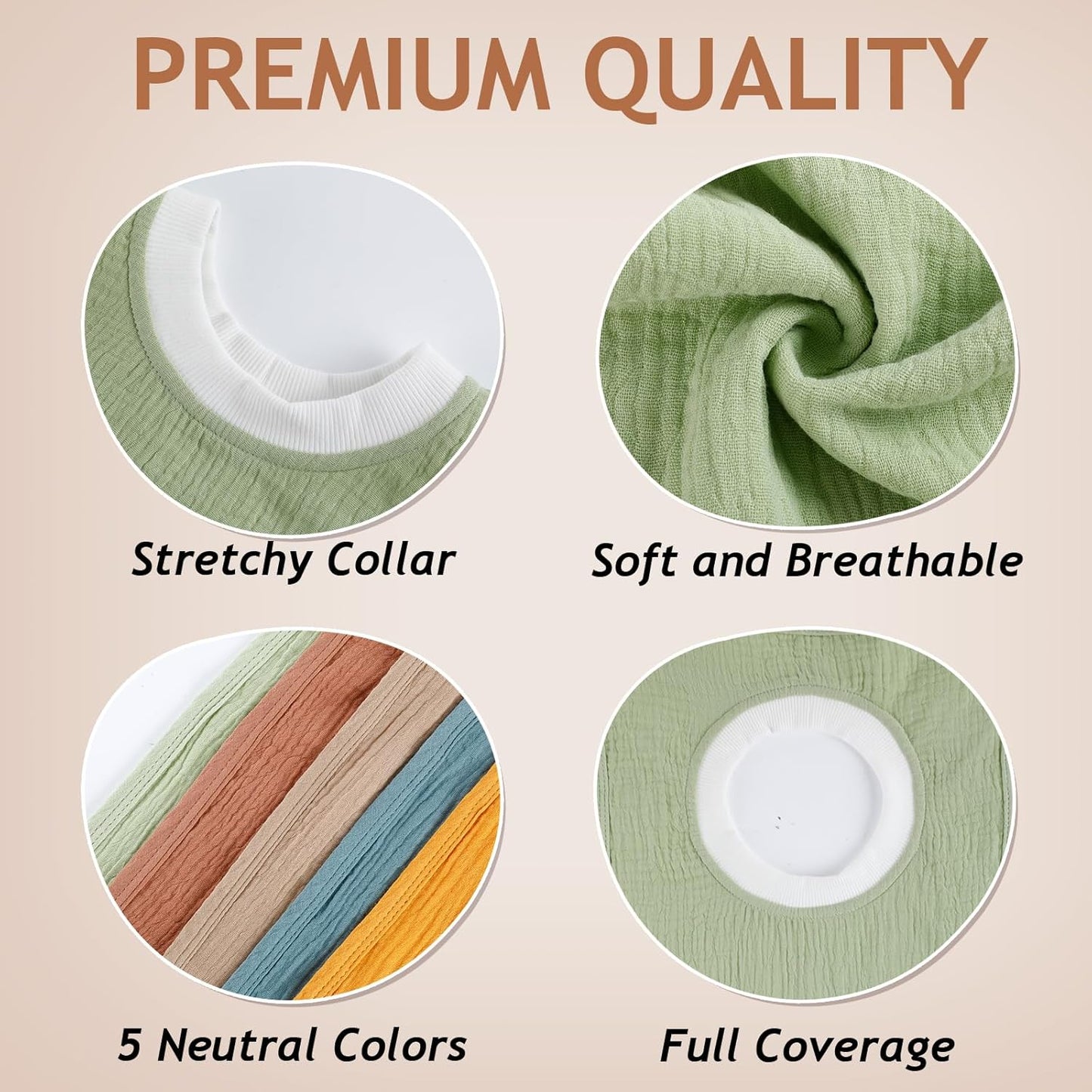Newwiee 5 Pcs Large Muslin Pullover Baby Bibs Full Coverage Toddler Slip on Absorbent Bib Waterproof Toddler Towel Bibs (Classic Color)
