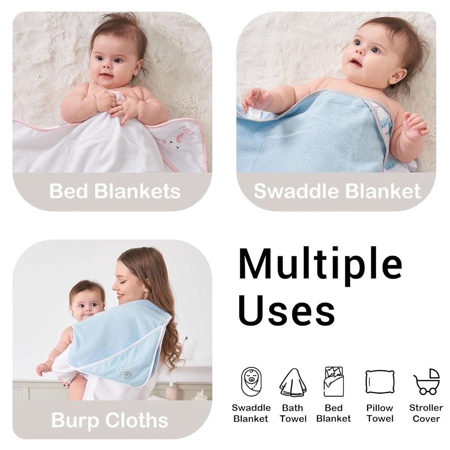 Viviland Baby Towels and Baby Wash Cloths Set Hooded Baby Towels Baby Wipes Absorbent Bath Face Towels Burp Cloths or Face Towels for Girl Boy 6-Pack Size 28 x 28 Inch(Lion)