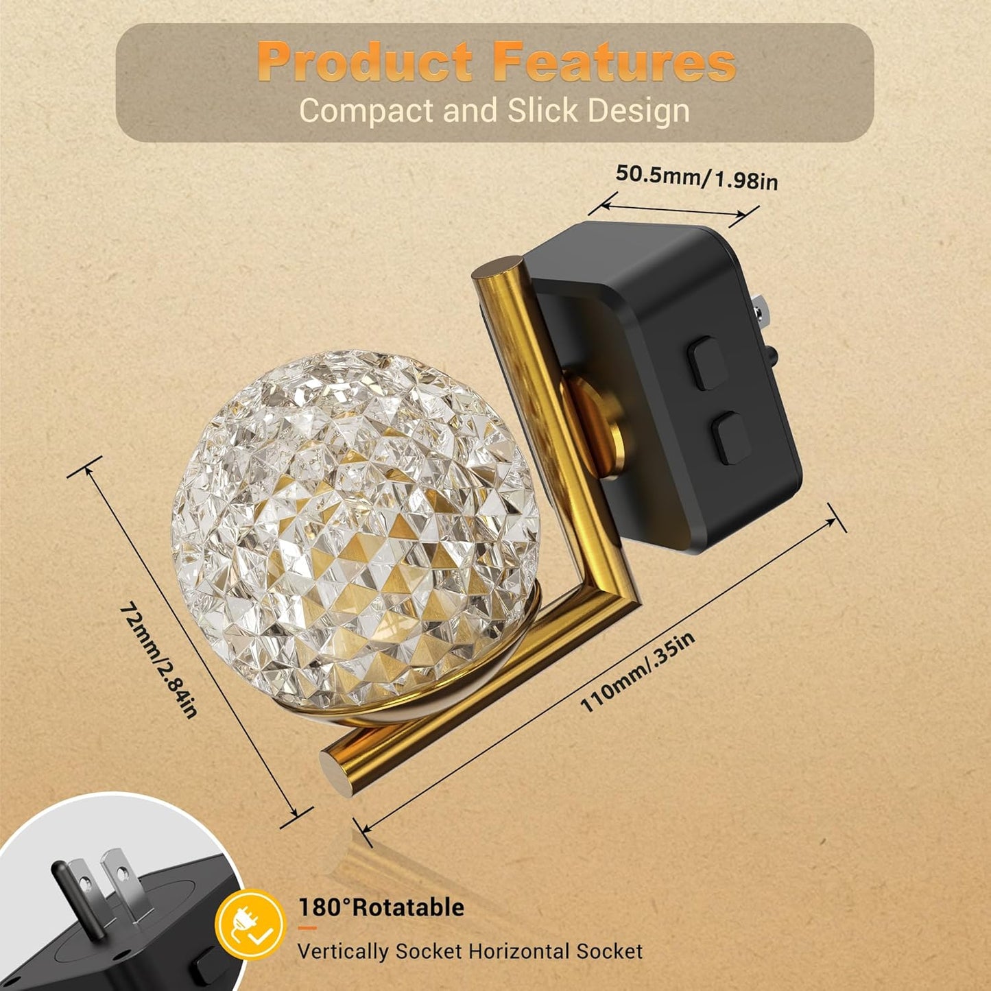 JandCase LED Night Light, 3000K Warm White & RGB Color Changing Night Lights Plug into Wall, Dusk to Dawn Light Sensor, 180° Rotatable Plug in Nightlights for Bathroom, Bedroom, Hallway