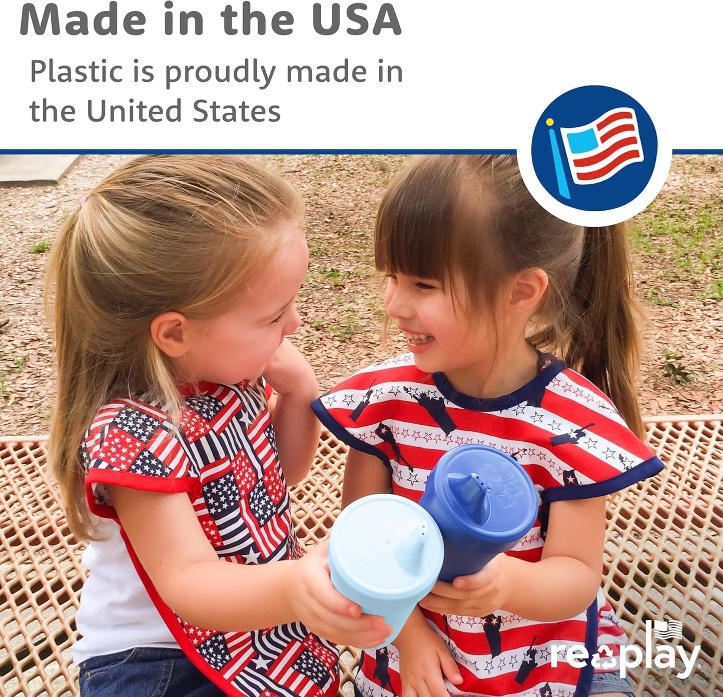 Re-Play Sippy Cups for Toddlers - 10 Oz. Reusable Spill Proof Cups for Kids, Dishwasher/Microwave Safe - Made in USA - Set of 6-3.13" x 6.25" - Meadow