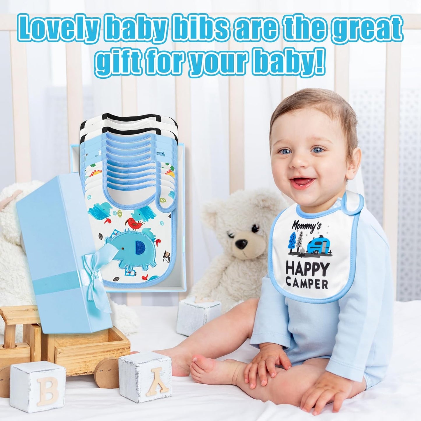 Cotton Waterproof Baby Bibs - 24Pcs Adjustable Hook Loop Closure Bib for Feeding Teething Drooling Eating, 6-12 Months