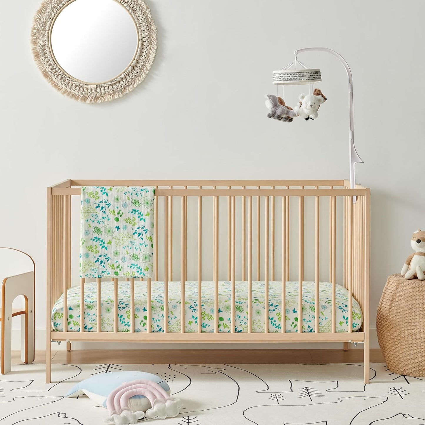 Margaux & May Organic Muslin Cotton Baby Crib Sheet, Meadow Print, Fitted, Breathable, Toddler Bedding, 52 x 28, Deep Pocket, Organic Crib Sheets for Cozy Sleep