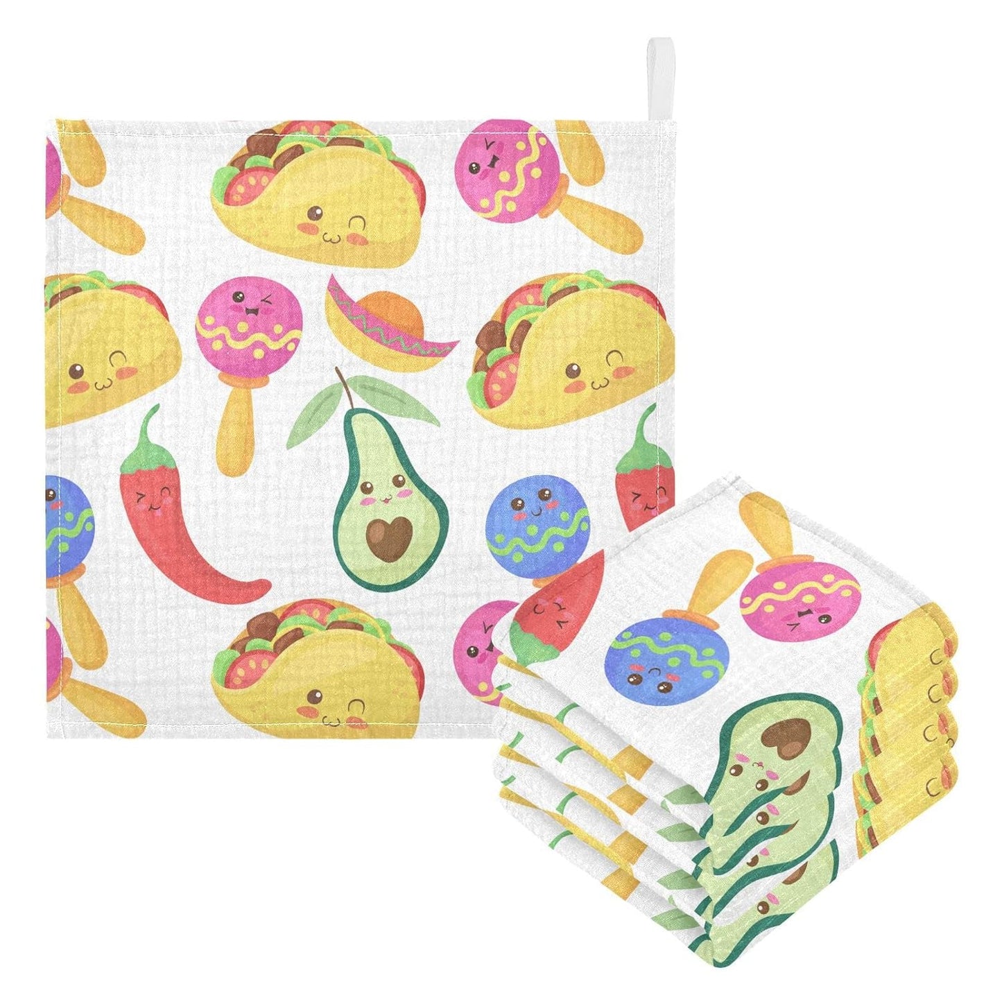 Funny Mexican Food Baby Muslin Washcloths Cute Cartoon Burp Cloths Soft Absorbent Baby Wash Cloth Fingertip Face Towels for Newborn Boys Girls 12 x 12 Inch, 3 Pack