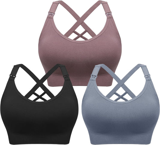 Angelhood Nursing Bras for Breastfeeding, Seamless Nursing Sports Bra Support Yoga Maternity Bras Pregnancy Sleep Bralette