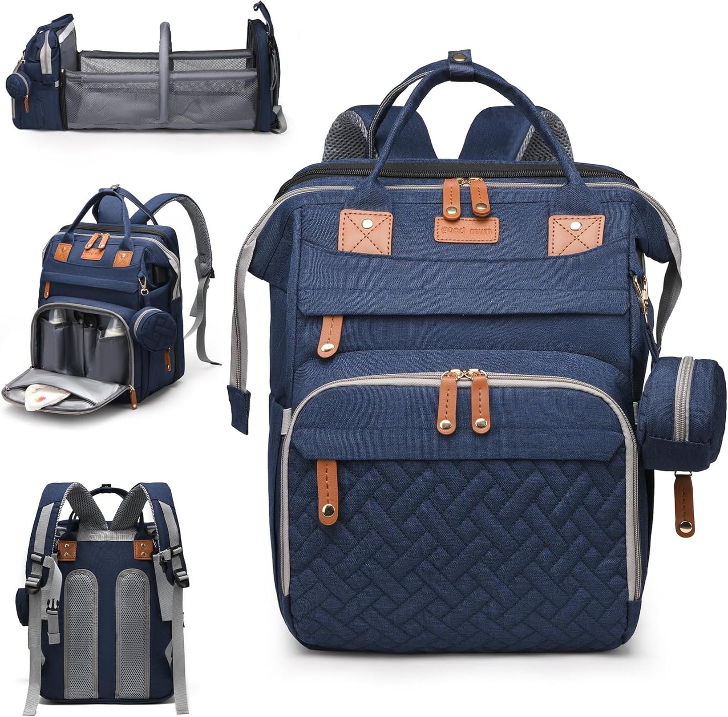 Baby Diaper Bags with Changing Station, Large Capacity Diaper Bag Backpack for Moms Dads with USB Charging Port,Travel Baby Bag with Pacifier Case & Stroller Straps(Up-Blue)