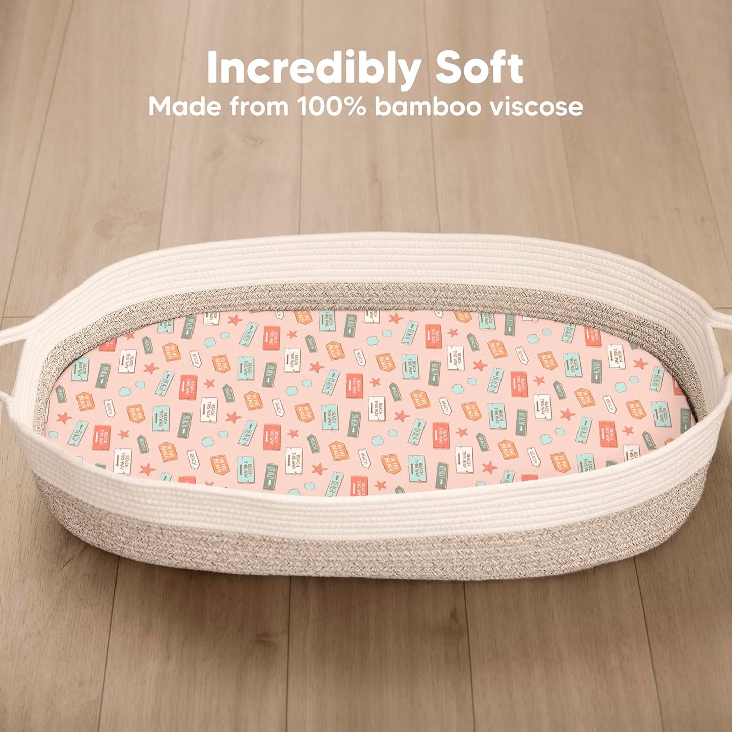 2-Pack Baby Bassinet Sheets Girl, Boy - 33x17 Viscose Derived from Bamboo Bedside Mattress Fitted Bassinet Sheets, Compatible with Halo Bassinest Swivel Sleeper, Baby Delight, Graco (Beach Day)