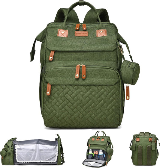 Baby Bag Diaper Bags with Changing Station, Large Capacity Diaper Bag Backpack for Moms Dads with USB Charging Port, Waterproof Diaper Backpack（Army Green）