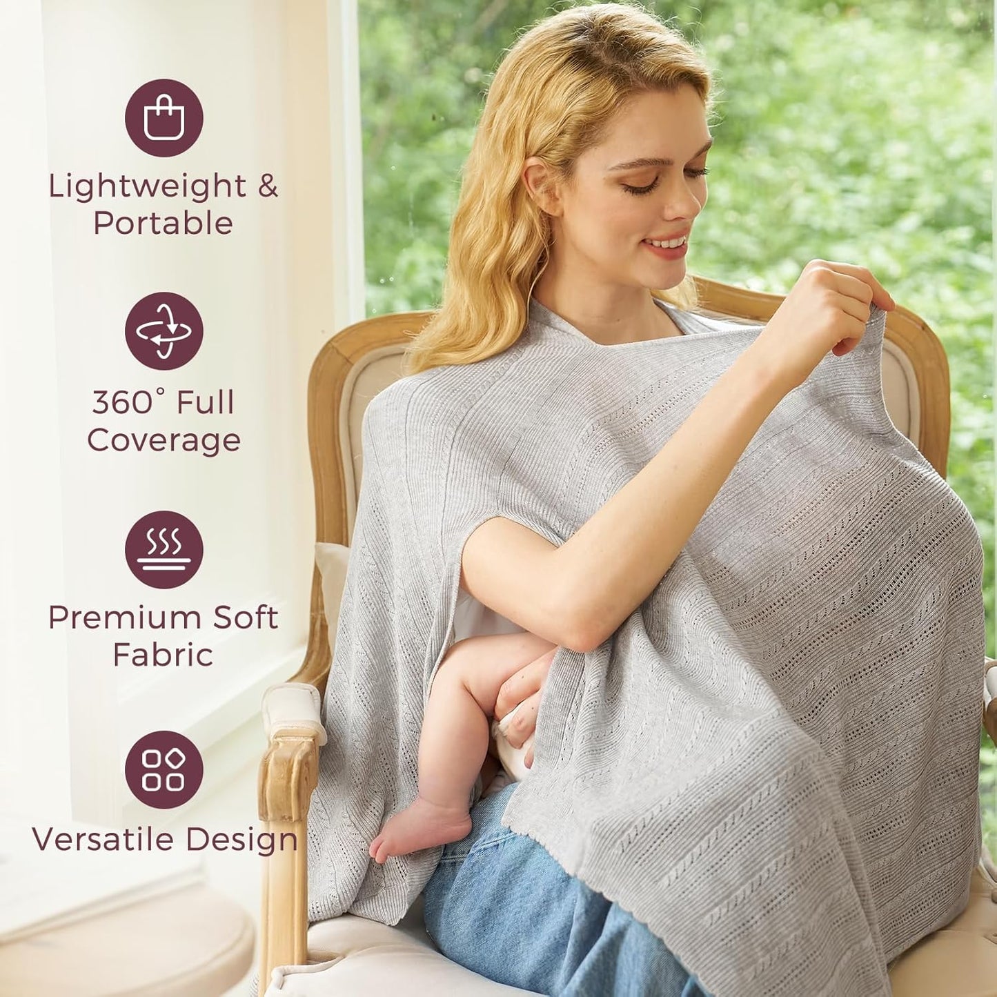 Momcozy Ultra-Light Nursing Cover for Breastfeeding, Soft Breathable Tencel™ Lyocell Fabric, Multi-Use Feeding Shawl, Newborn Essentials Must Haves(Light Gray)