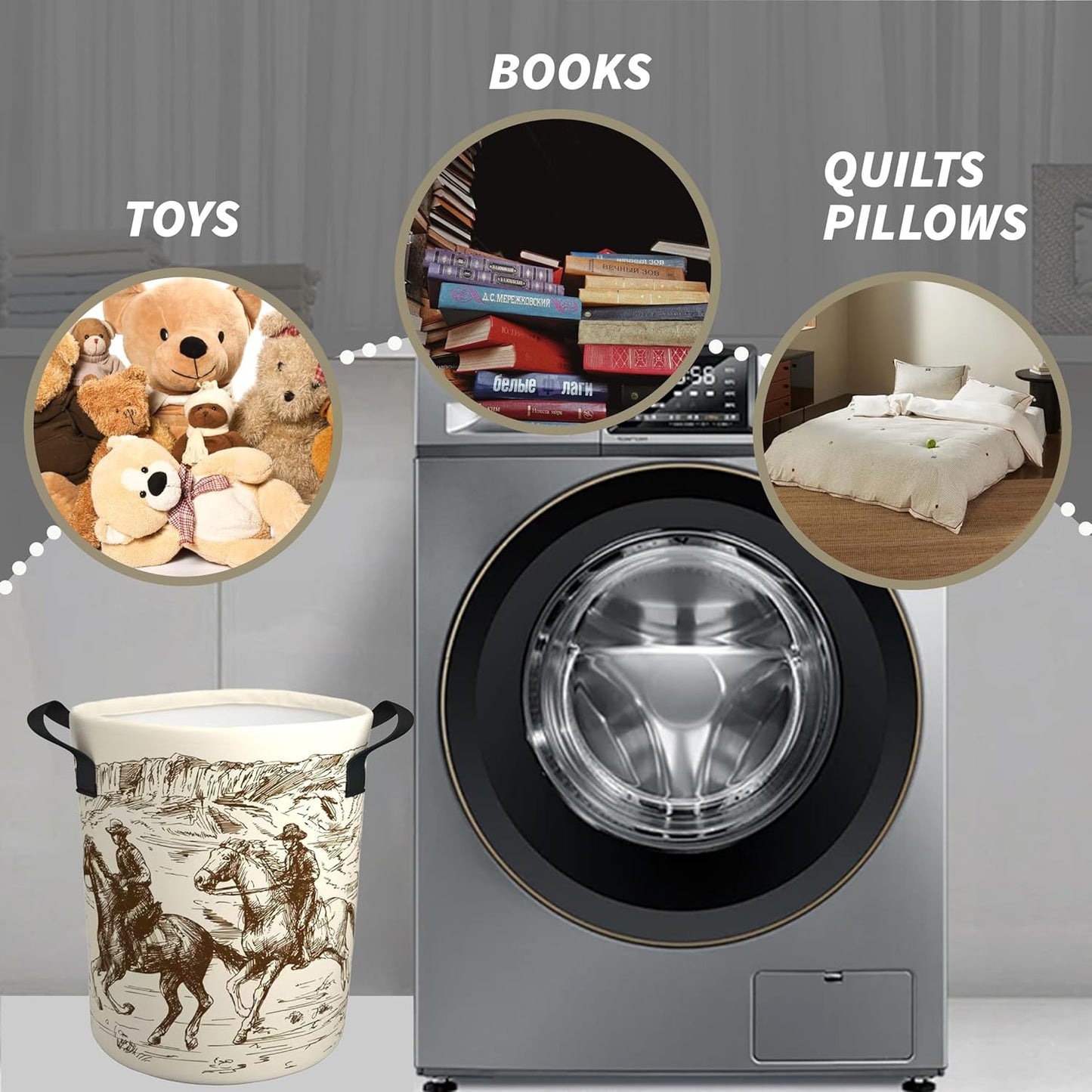 Western Cowboy Laundry Basket Gifts for Boys, Boys' Room Decor Baby Nursery Hamper Western Room Decor 19.6x15.7 Inch
