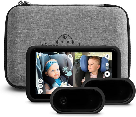 Tiny Traveler Baby Car Monitor for 2 Kids, 5” Touch Screen, No WiFi, Home Travel Roadtrip – Rear-Facing Car Seat Monitor Night Vision Baby Reminder Alert - Black