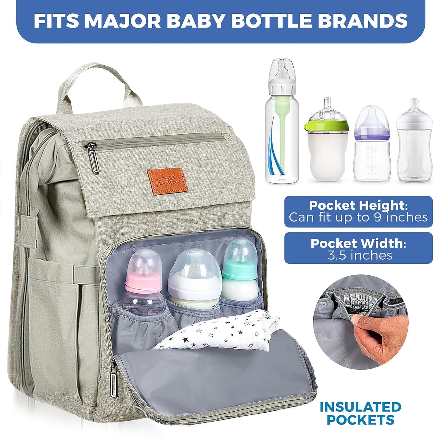 PILLANI Baby Diaper Bag Backpack - Large Bag for Boys & Girls, Waterproof Diaper Backpack - Travel Diaper Bags w/Changing Pad, Baby Registry Search & Shower Gifts - Essentials Must Haves Newborn Stuff