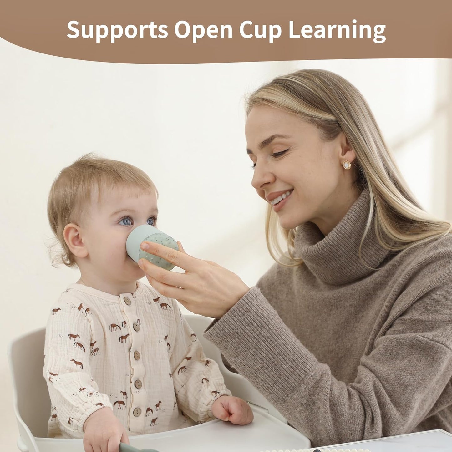 Moonkie Silicone Baby Cup 4 Months+ | Tiny Open Training Cup for Infants with Confetti Sprinkles | Baby-Led Weaning Essential | 2 oz (Mint, 1 Pack)