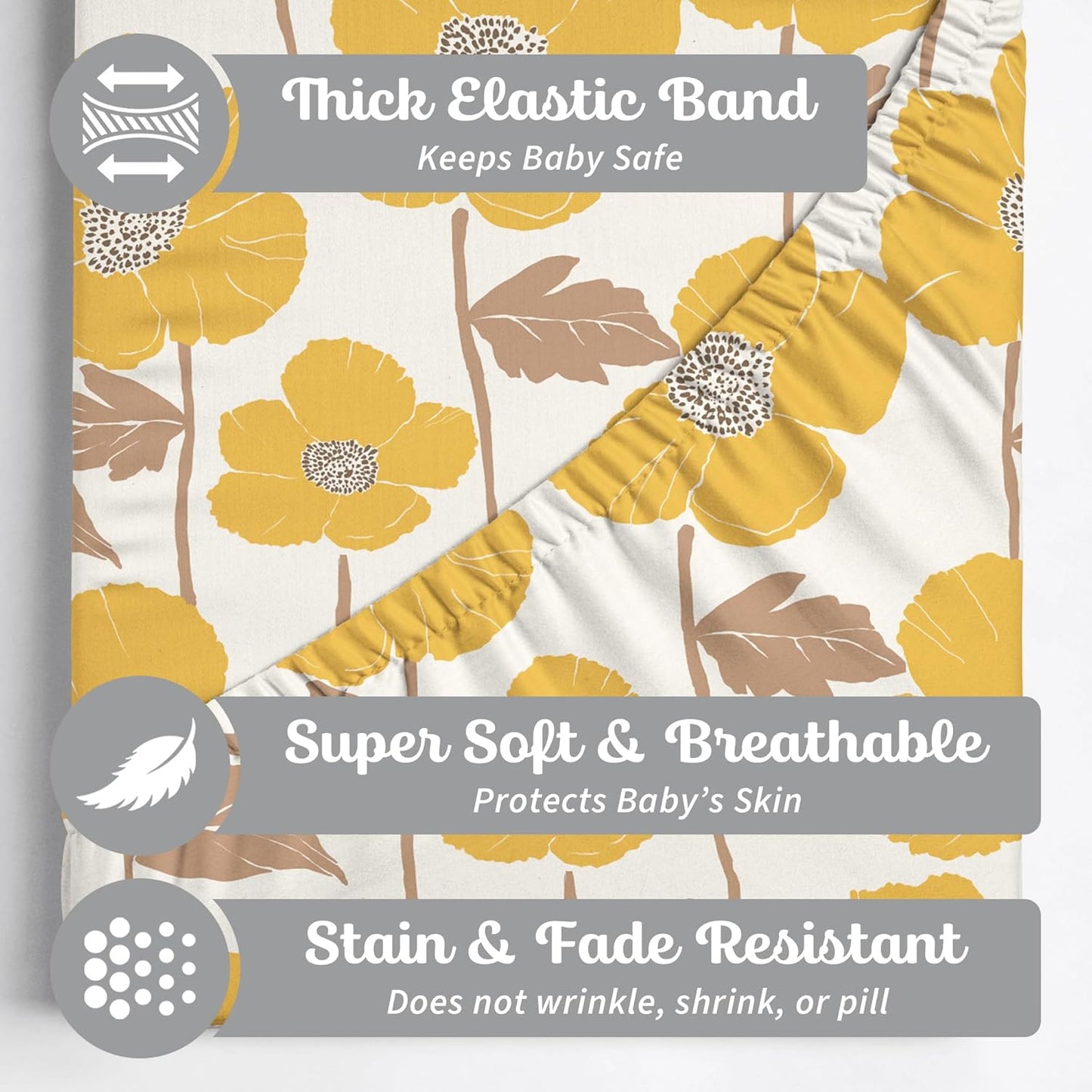 Crib Sheets Neutral - Fitted Baby Crib Sheets Bed for Girl Boy - 2 Pack Standard & Toddler Mattress (Poppy Fields) - Buttery Soft Organic Cotton Blend