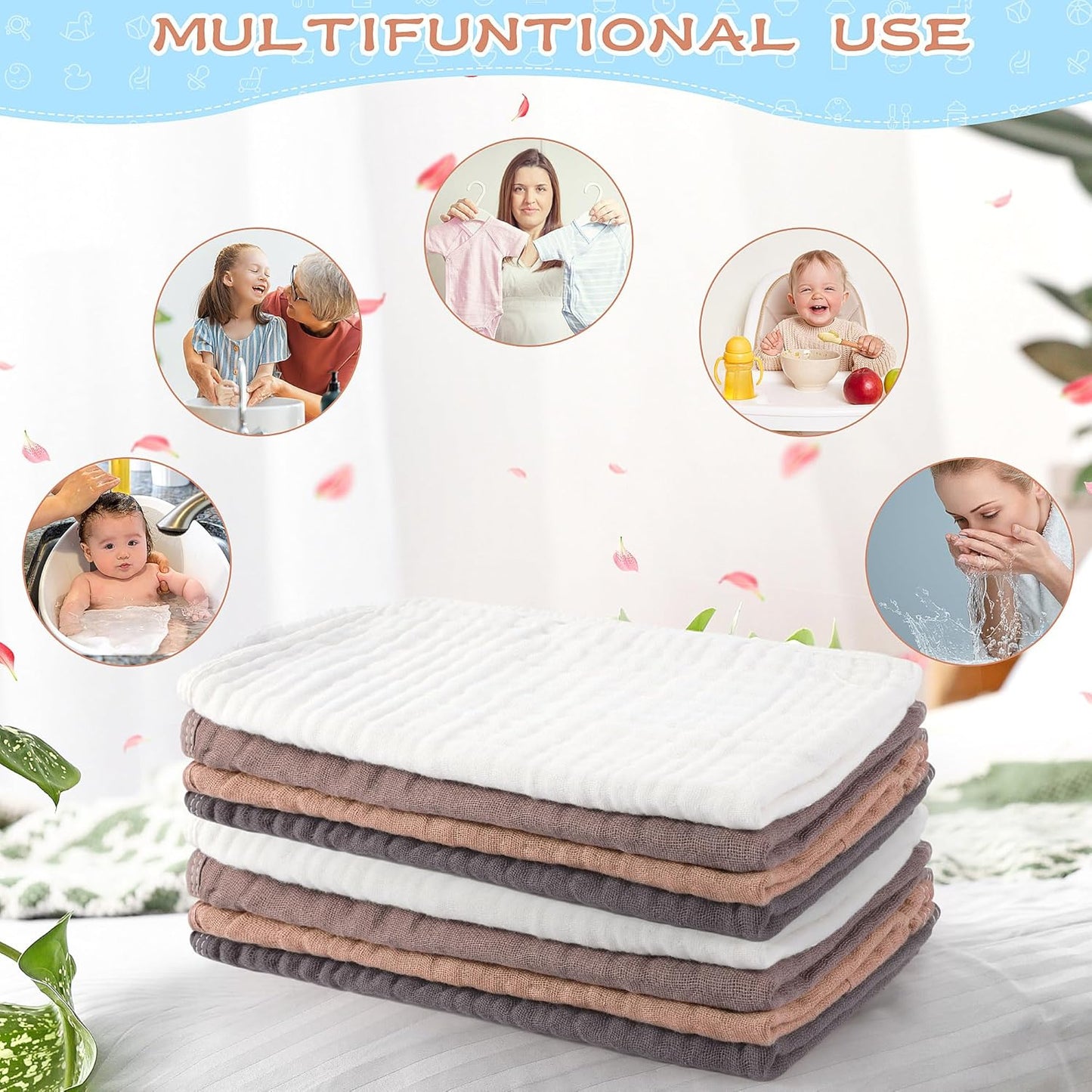 Buryeah Muslin 20 Pcs Burp Cloths Large 20" x 10" 100% Cotton 6 Layers Ultra Absorbent and Soft Hand Washcloths for Baby Drool and Messes Gentle Burp Cloth for Boys & Girls(Vintage Colors)