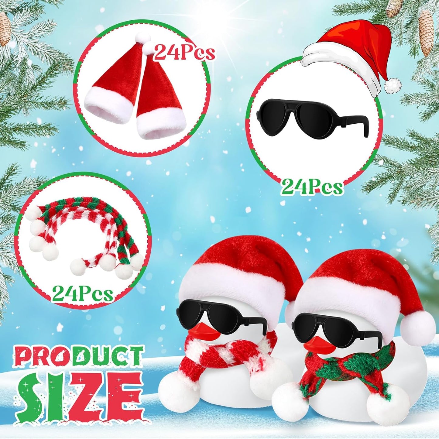 Syhood 48 Sets Christmas Mini Rubber Duck Bulk with Sunglasses Scarf Hats and Adhesive Dots Duckies Bath Toy Xmas Decor for Christmas Winter Gift Cruise Birthday Party (Xmas Hat)