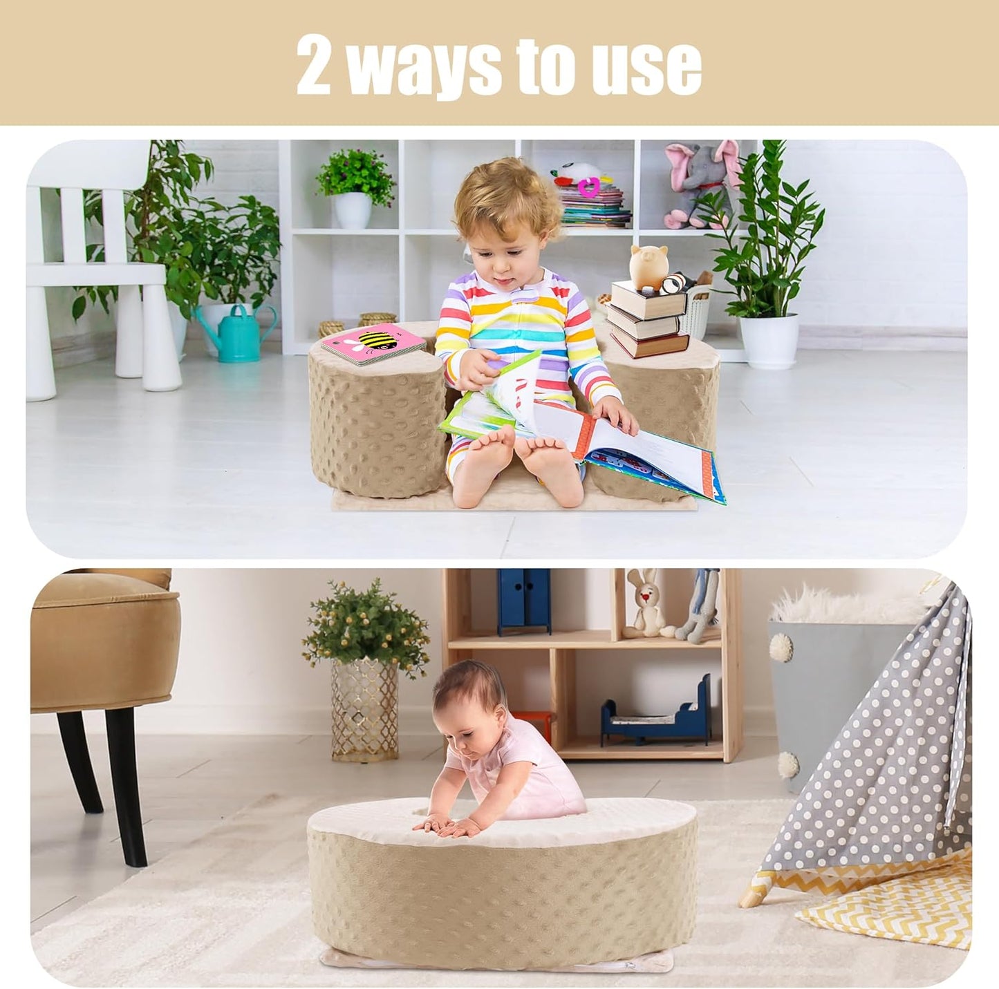 MABOZOO Sit Up Pillow for Baby, Foam Baby Floor Seat Support Seat Sitting Pillow for Sit Balance, Soft Infant Sitting Support Ring for Babies, Infants and Toddlers (Brown & Pink)