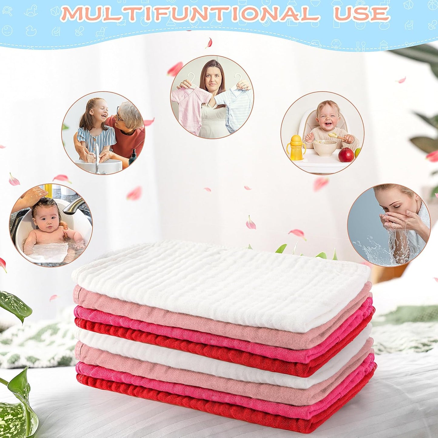 Buryeah Muslin 20 Pcs Burp Cloths Large 20" x 10" 100% Cotton 6 Layers Ultra Absorbent and Soft Hand Washcloths for Baby Drool and Messes Gentle Burp Cloth for Boys & Girls(Bright Colors)