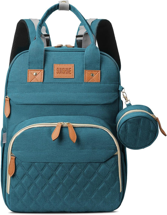 Diaper Bag Backpack, Large Diaper Bag with Changing Station, Baby Bag, New Mom Gifts, Lightweight Waterproof Unisex Diaper Bag with Insulated Pockets and USB Charging Port, Cyan