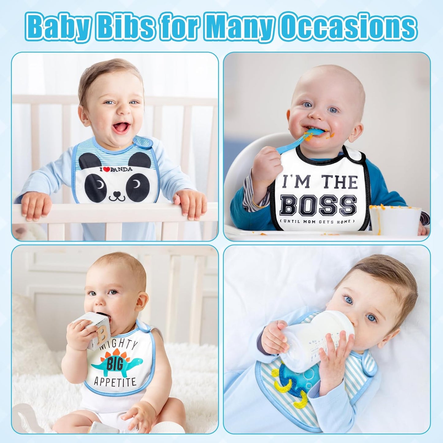 Cotton Waterproof Baby Bibs - 24Pcs Adjustable Hook Loop Closure Bib for Feeding Teething Drooling Eating, 6-12 Months