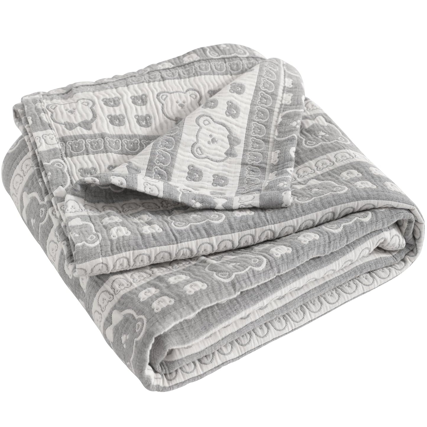 NTBAY 3 Layer Muslin Cotton Toddler Blanket, Jacquard Reversible Nursery Bed Blanket, Super Soft and Thermal for All Seasons, Decoration Gift, 30"x40", Dark Grey Bear