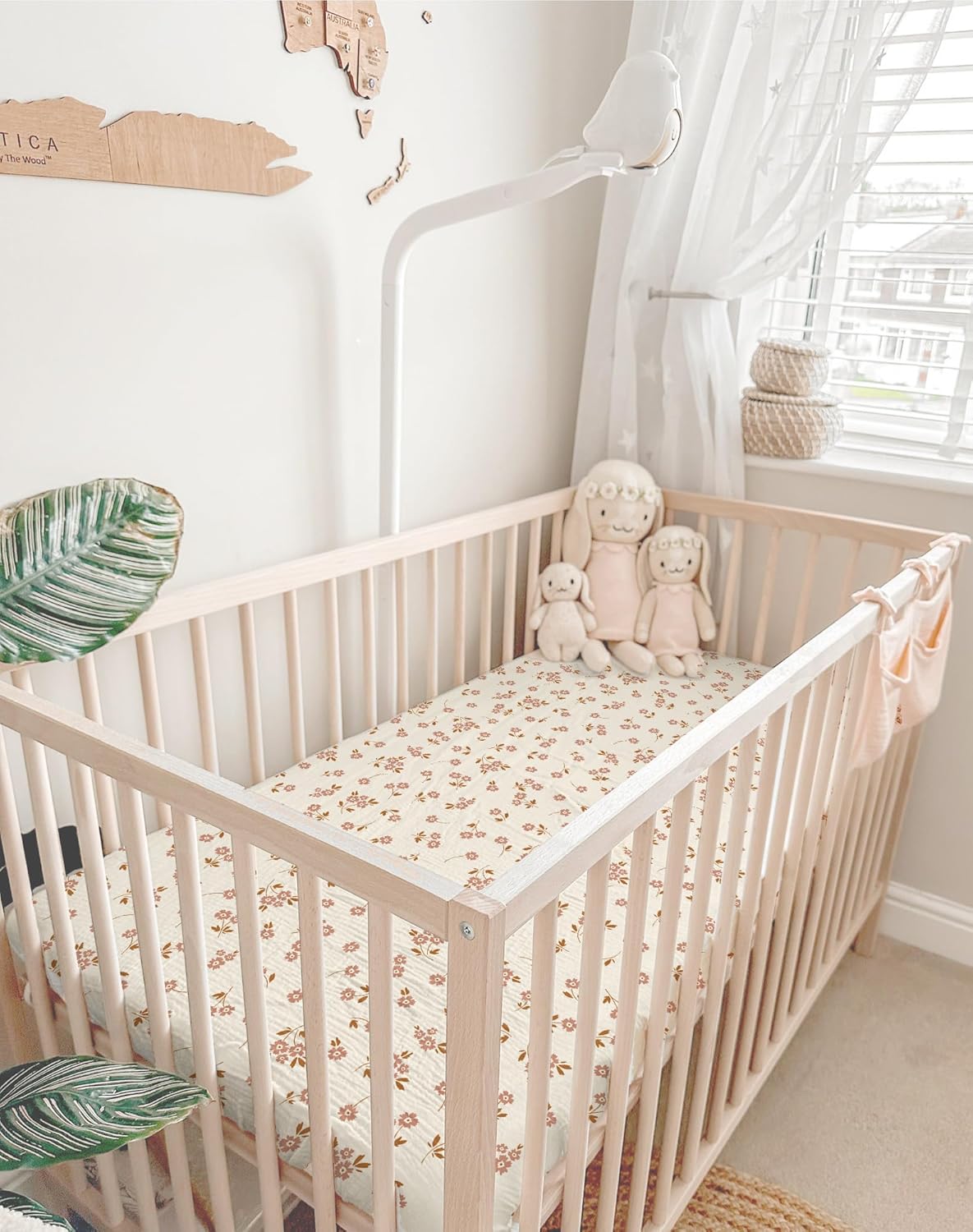 Mini Crib Sheets for Baby Boy Girl 2 Pack, Neutral Mini Crib Mattress Sheet 24" x 38", Muslin Nursery Bedding Soft and Breathable Comfort (Floral & Pink)