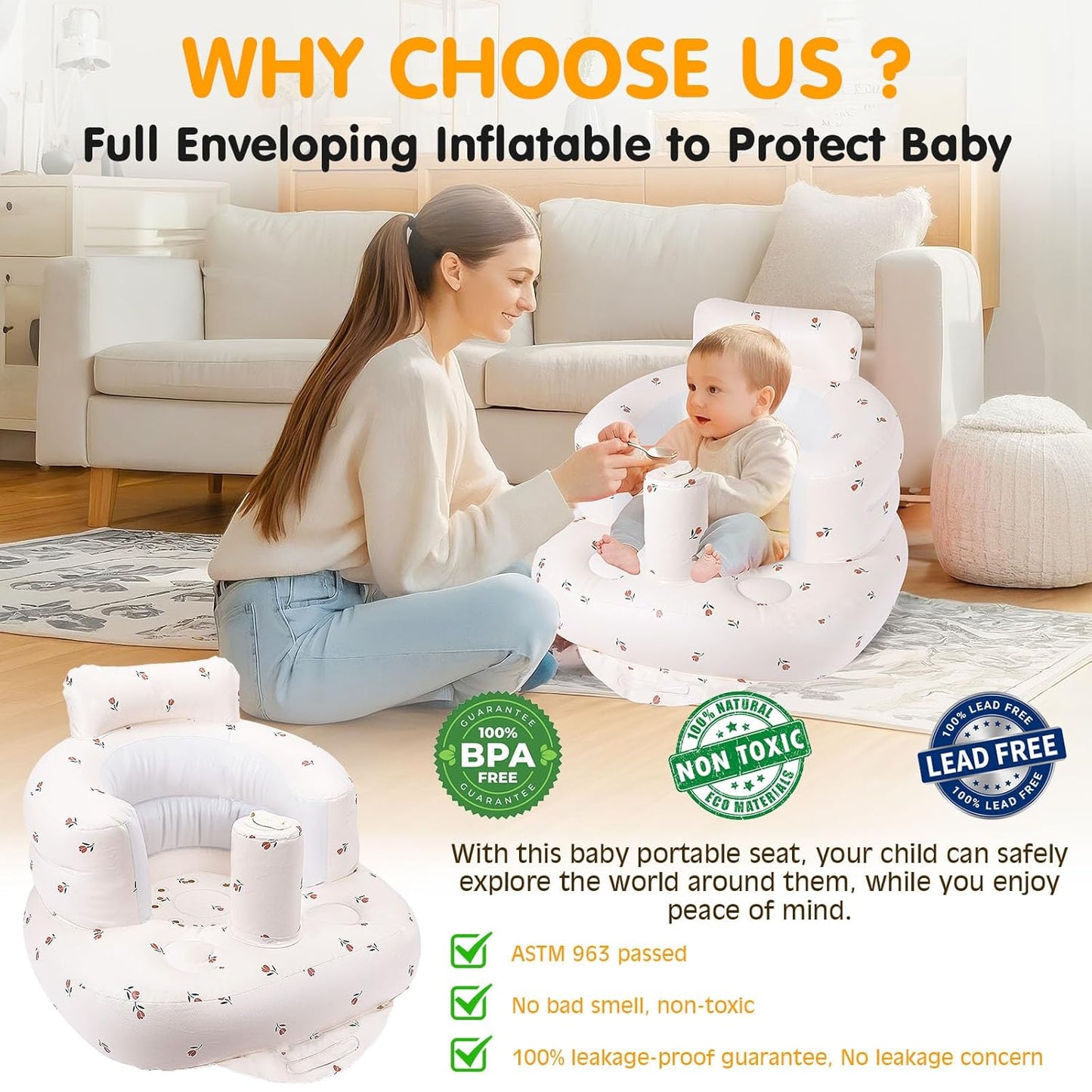 Baby Beach Chair，Upseat Baby Seat，Inflatable Baby Seat with Built in Pump, Baby Floor Seats for Sitting Up- Tulip