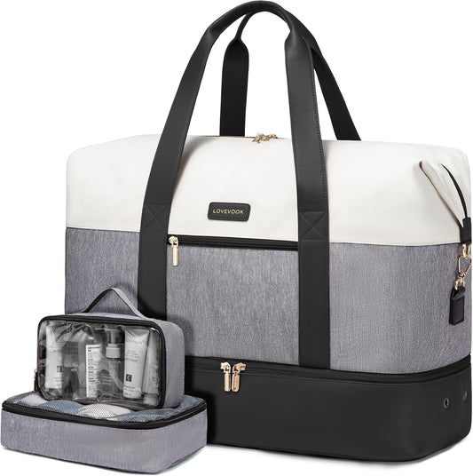 LOVEVOOK Weekender Bag, Large Travel Duffel Bag for Women with 2 Packing Cubes, Carry on Overnight Bag with Shoe Compartment, Mom Hospital Bags for Labor and Delivery