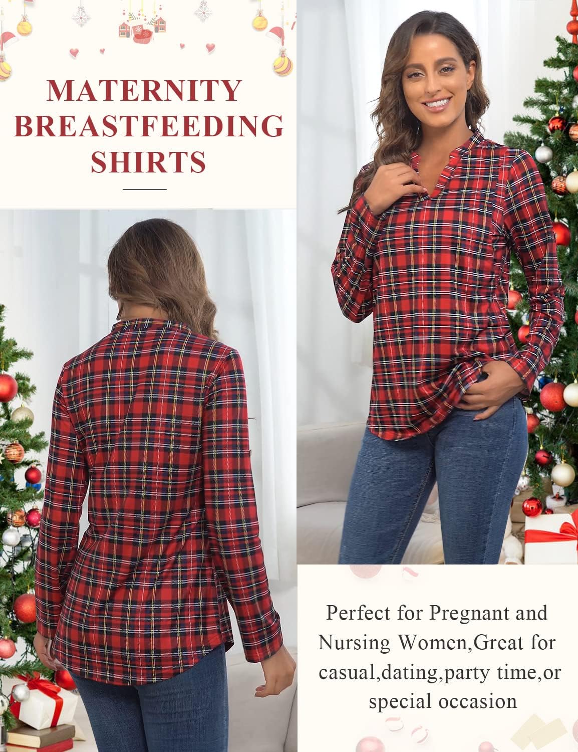 Joymom Maternity Rolled Long Sleeve Nursing Tops Tunic Blouses Breastfeeding