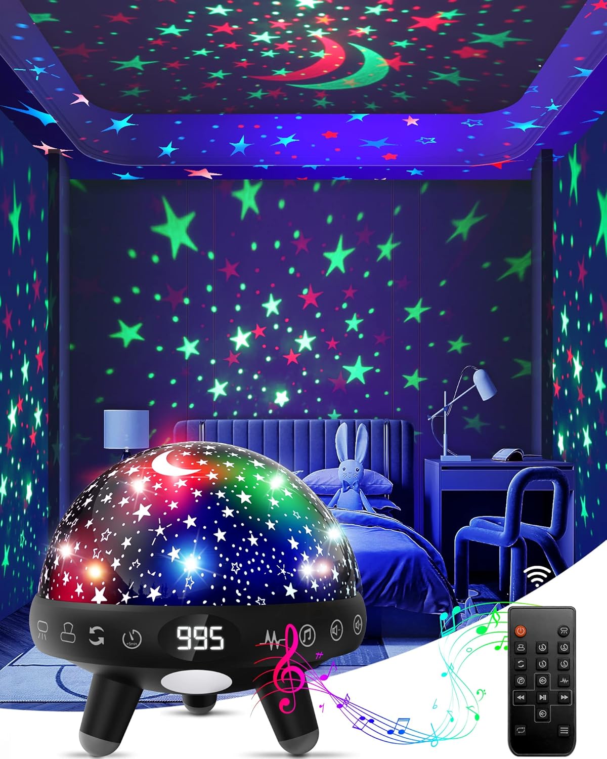 YACHANCE Kids Night Light Projector with Music.Baby Night Light Star Projector with Remote & Timer.Baby Sensory Lights Toys for Kids.Sound Machine Baby with 29 Soothing Sound for Sleeping.