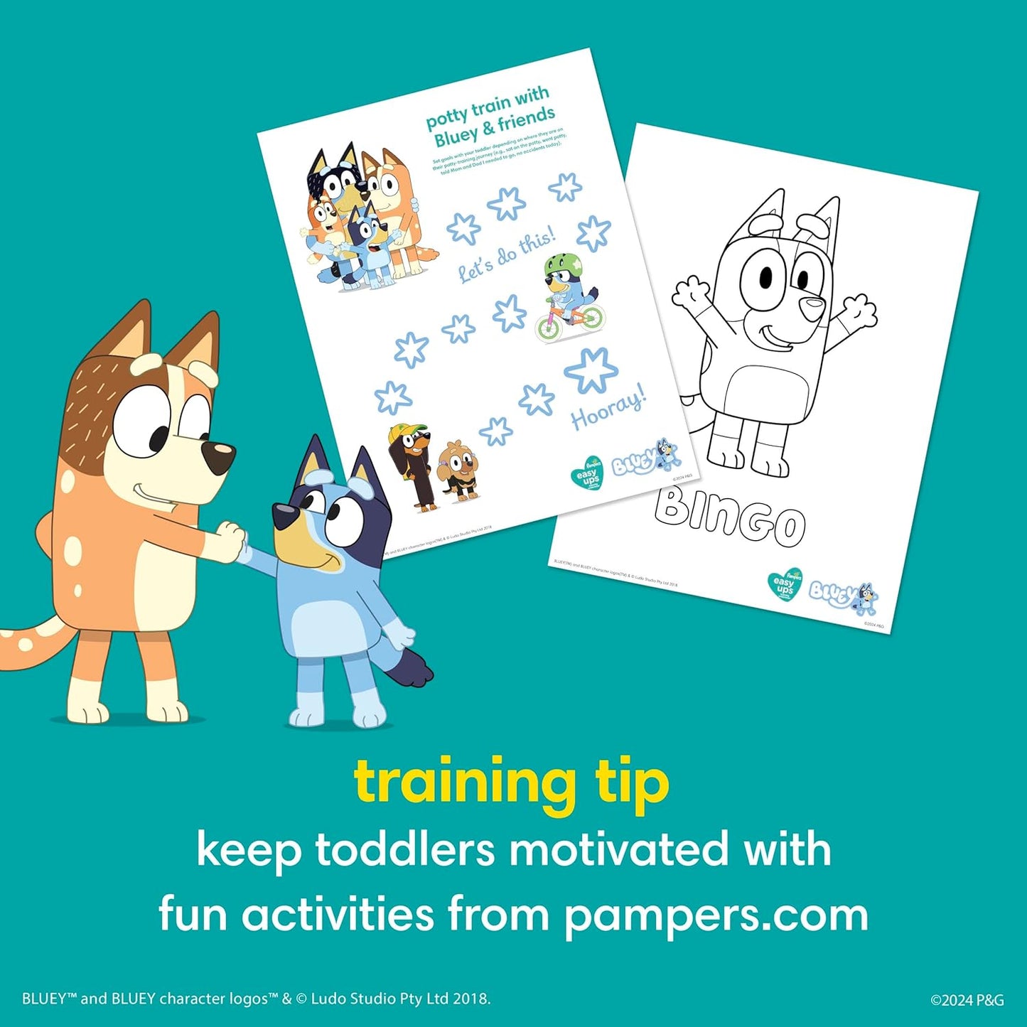 Pampers Training Pants - Easy Ups Boys & Girls Bluey - Size 2T-3T, 140 Count, Children's Potty Underwear (Packaging May Vary)