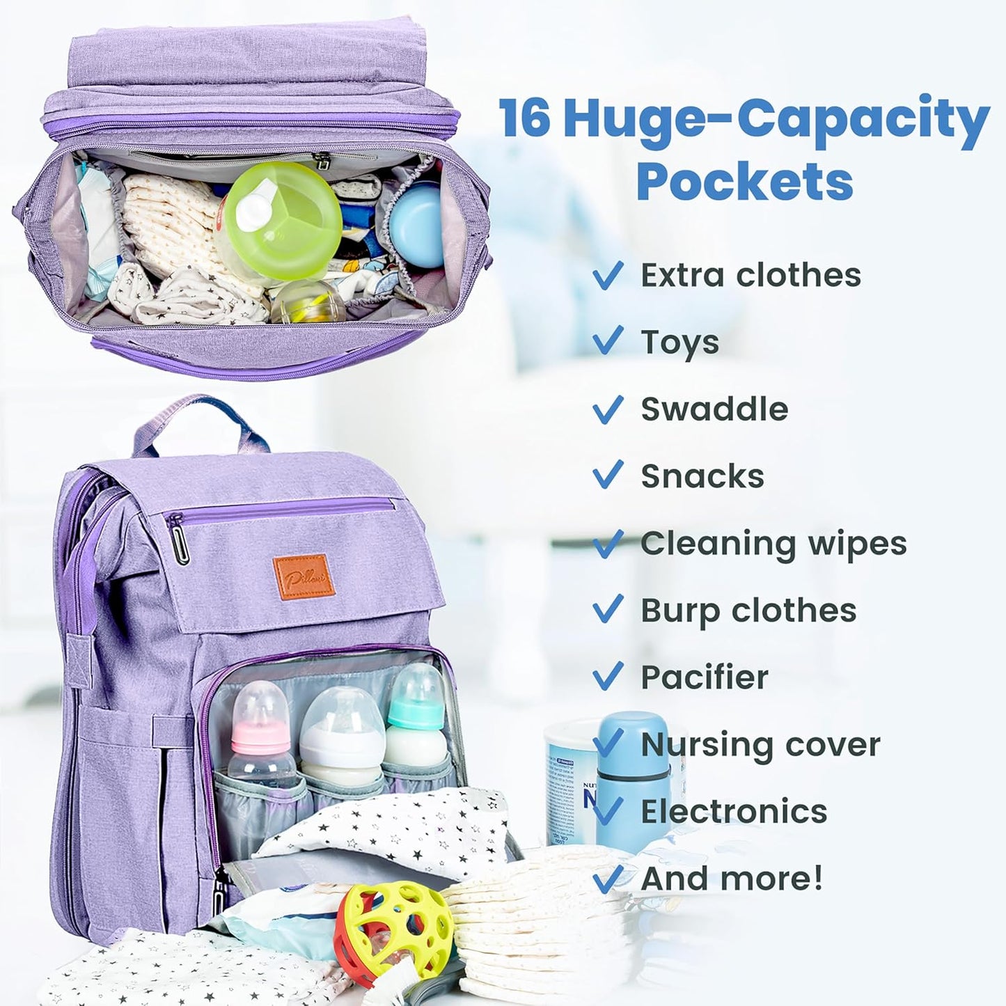 PILLANI Baby Diaper Bag Backpack - Large Bag for Boys & Girls, Waterproof Diaper Backpack - Travel Diaper Bags w/Changing Pad, Baby Registry Search & Shower Gifts - Essentials Must Haves Newborn Stuff