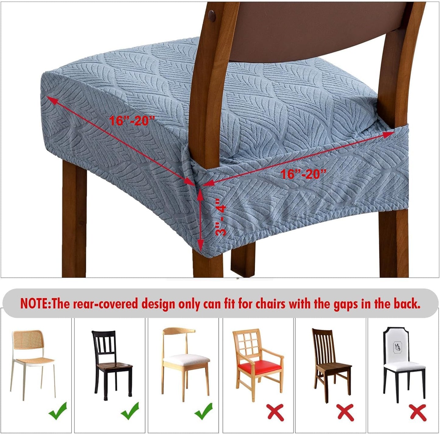 Removable Washable Dining Chair Seat Covers Set of 2,Stretch Jacquard Chair Seat Cushion Protector Slipcovers, Rear Covers