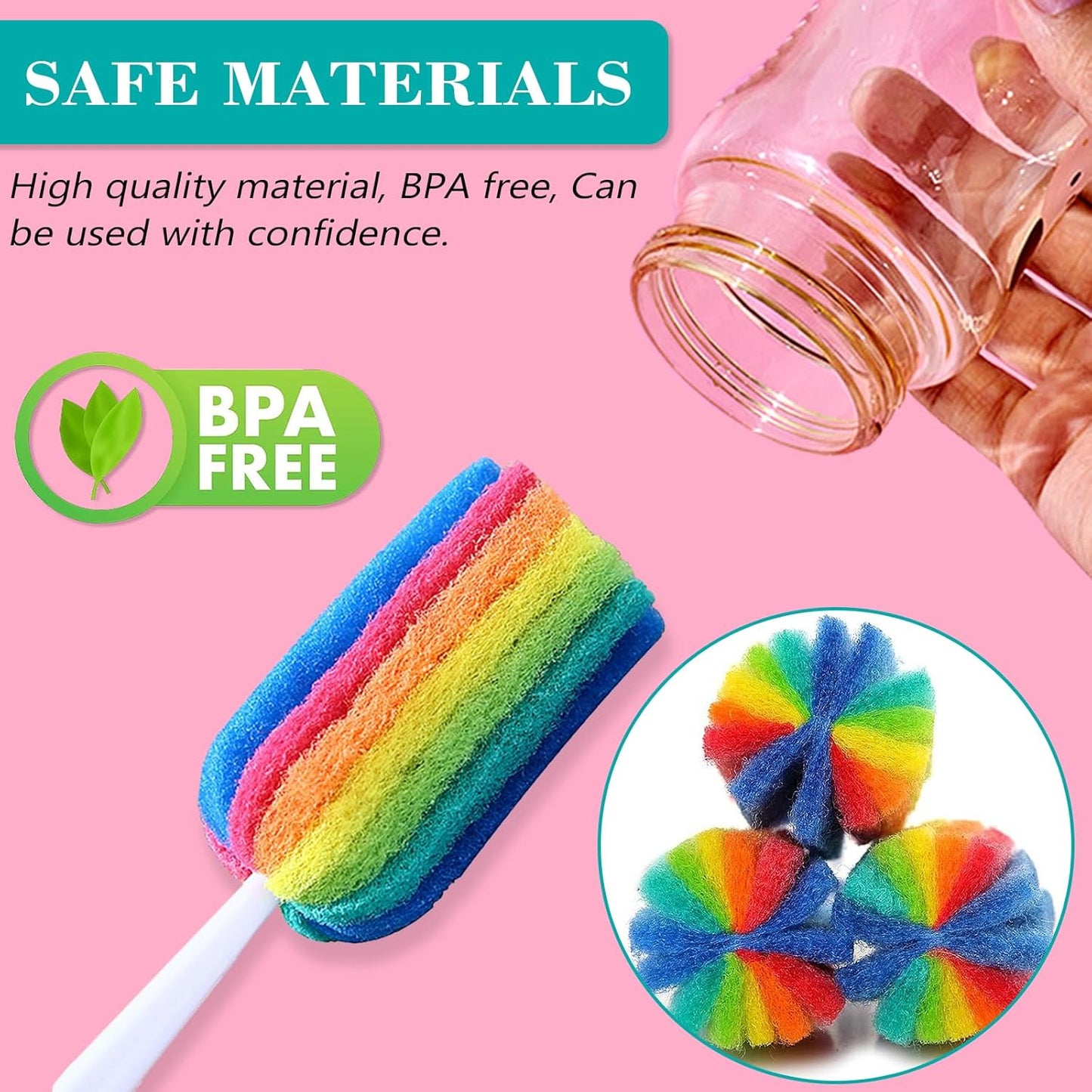 Bottle Brush 4PCS with Straw Brush 4PCS Sponge Cleaning Brushes Long Handle Scouring Pad Scrub Brushes for Kitchen Clean Baby Bottle Glasses Mugs Cups Straw (4PCS+Straw Brush 4PCS)