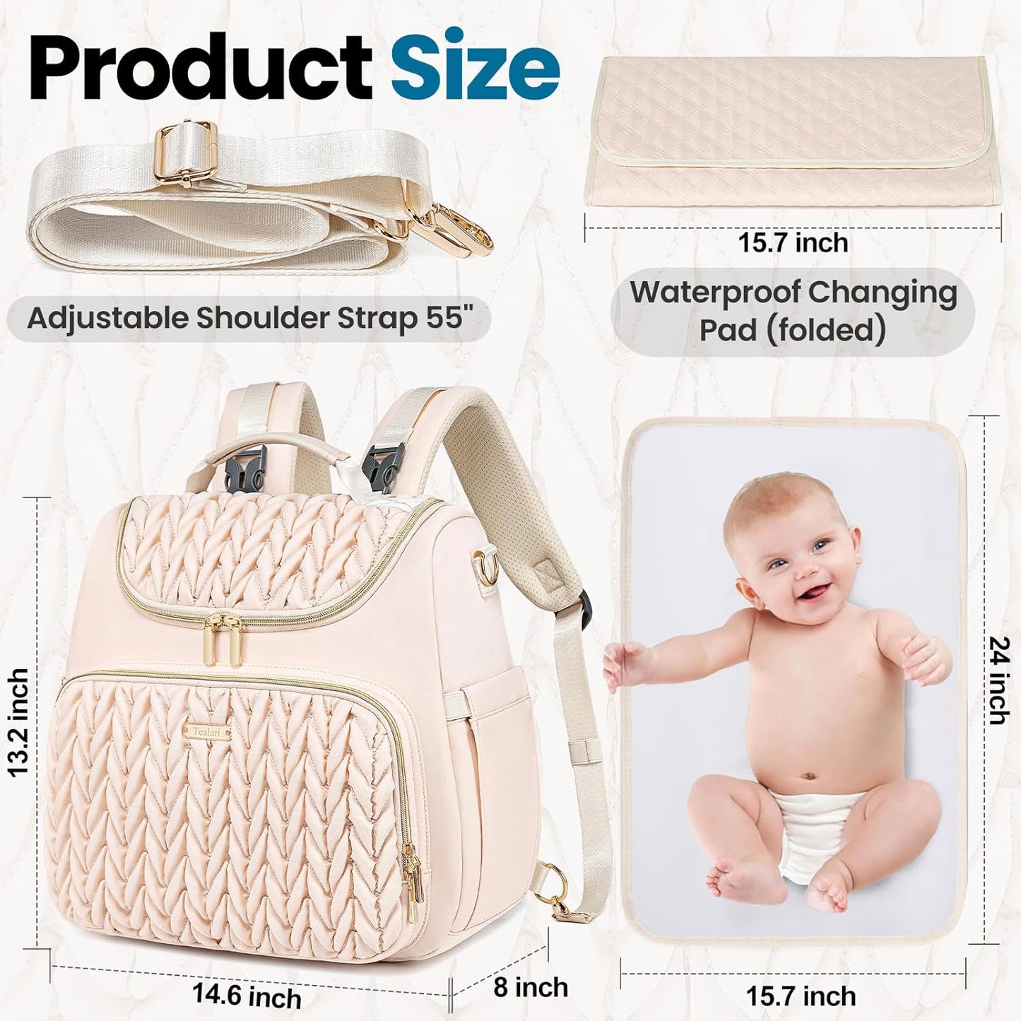 4 in 1 Convertible Diaper Bag Backpack,Waterproof Baby Diaper Bag with Changing Pad,Converts into Baby Tote Bag,Diaper Backpack,Stroller Bag and Crossbody Diaper Bag