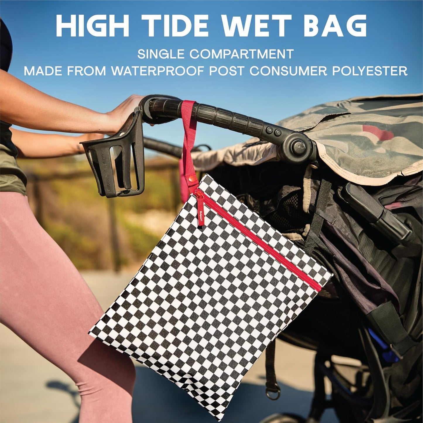 Bodysurf Wet Bags for Baby, Toddlers, Kids – 2 Pack Large Reusable Wetbag for Swimsuits, Diapers, Daycare, Gym, Laundry – Waterproof Diaper Bag Accessory & Baby Travel Essentials (Checkered, Black)