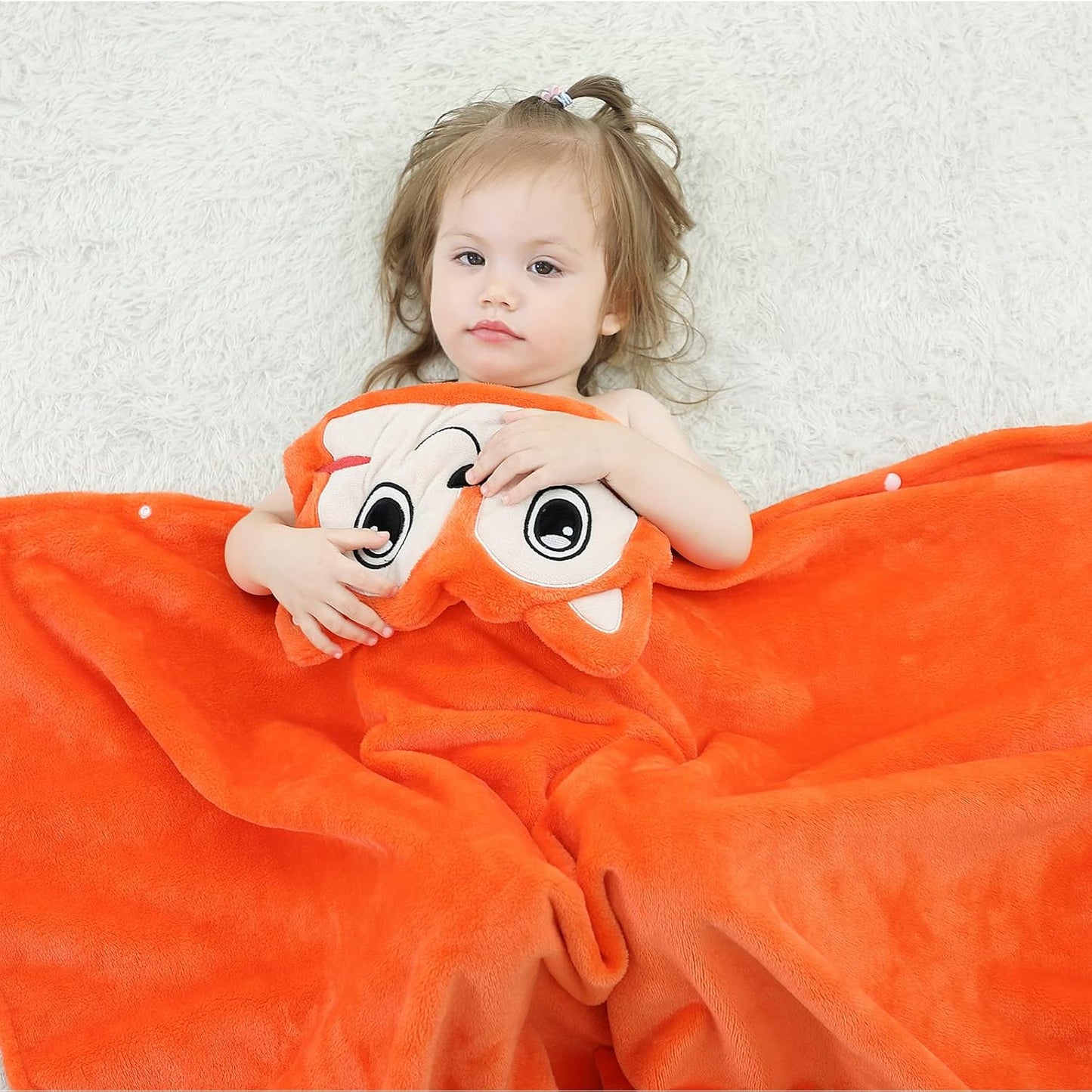 Wearable Blanket Hoodie for Kids Toddlers Hooded Towels Soft Cozy Flannel Wearable Throw Blanket Hoodie for Boys Girls Birthday Gifts (Fox 60 * 50)