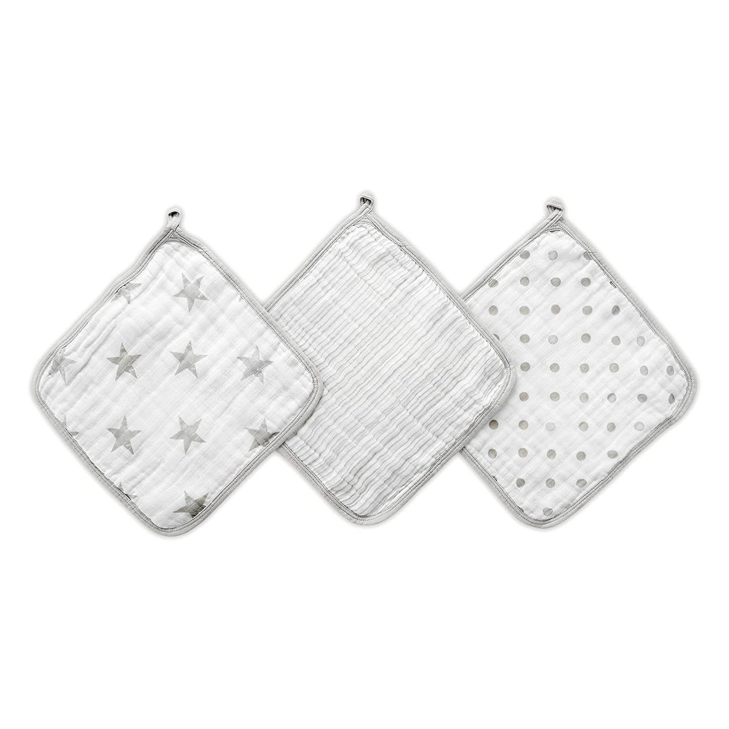 aden + anais Essentials Washcloth 3-Pack, Super Soft 100% Cotton Muslin, Gentle on Skin, 3 Absorbent 11x11 Layers, Softer with Every Use, Perfect for Babies, Infants, Toddlers, Damsel