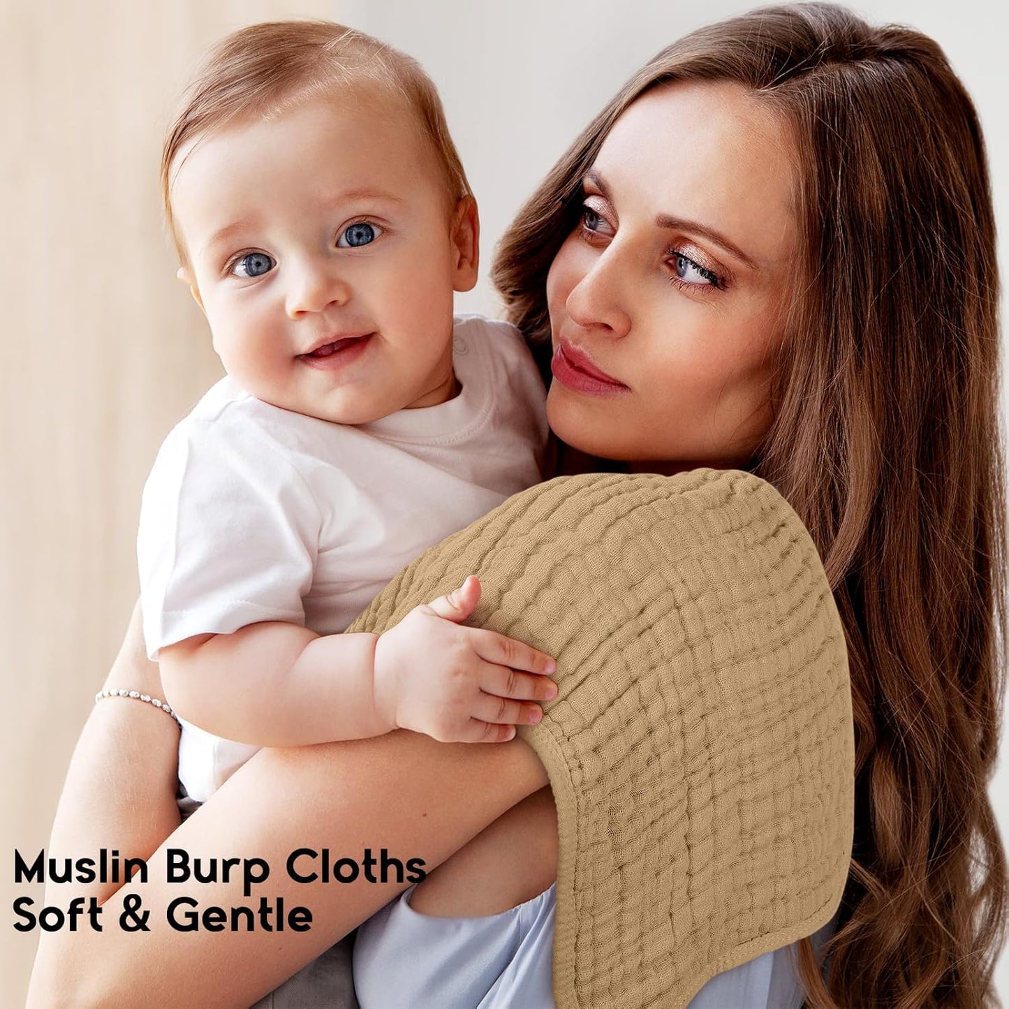 Muslin Burp Cloths for Baby 100% Cotton Burping Cloths for Boys Girls Large 20''X10'' Extra Soft and Absorbent 12 Pack - Gradient Khaki