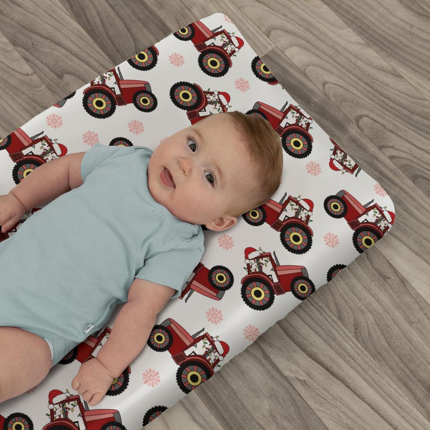 Red Tractors Snowflakes Baby Changing Pad Covers for Boy Girl Christmas Farm Tractor Harvest Fitted Change Table Cover Mats Farmhouse Trucks Vehicle Soft Diaper Changing Table Sheets 32''×16''
