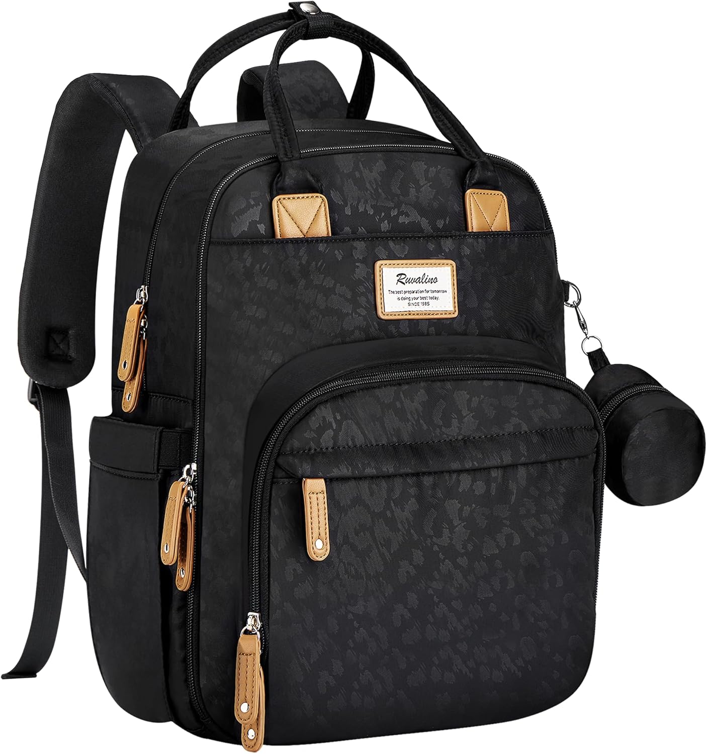 RUVALINO Diaper Bag Backpack-Multifunction Baby Travel Bag with Changing pad, Insulated Bottle Holders & Pacifier Case, Large Capacity, Waterproof, Black Leopard