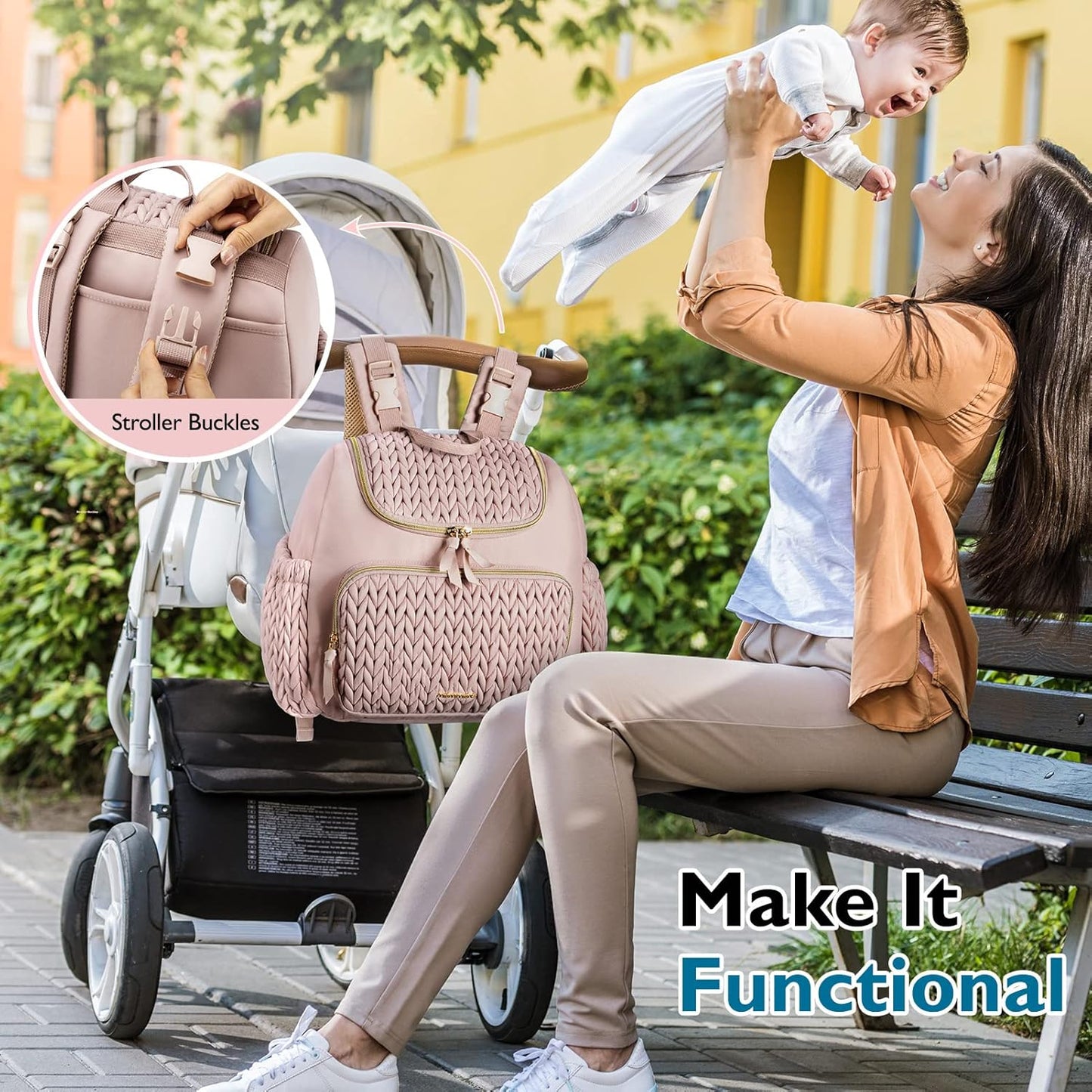 mommore Diaper Bag Small Diaper Backpack Stylish Baby Travel Backpacks with Insulated Pockets, Changing Pad, Stroller Straps