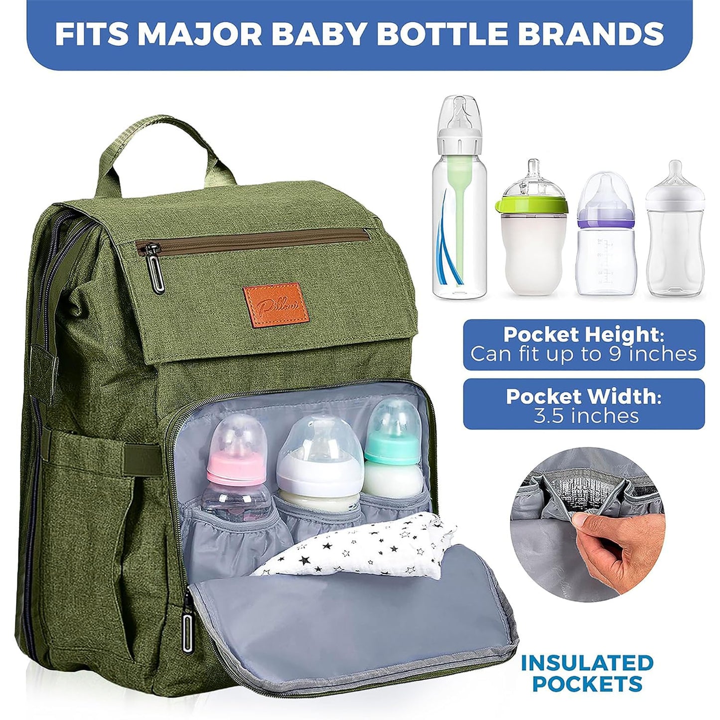 PILLANI Baby Diaper Bag Backpack - Large Bag for Boys & Girls, Waterproof Diaper Backpack - Travel Diaper Bags w/Changing Pad, Baby Registry Search & Shower Gifts - Essentials Must Haves Newborn Stuff