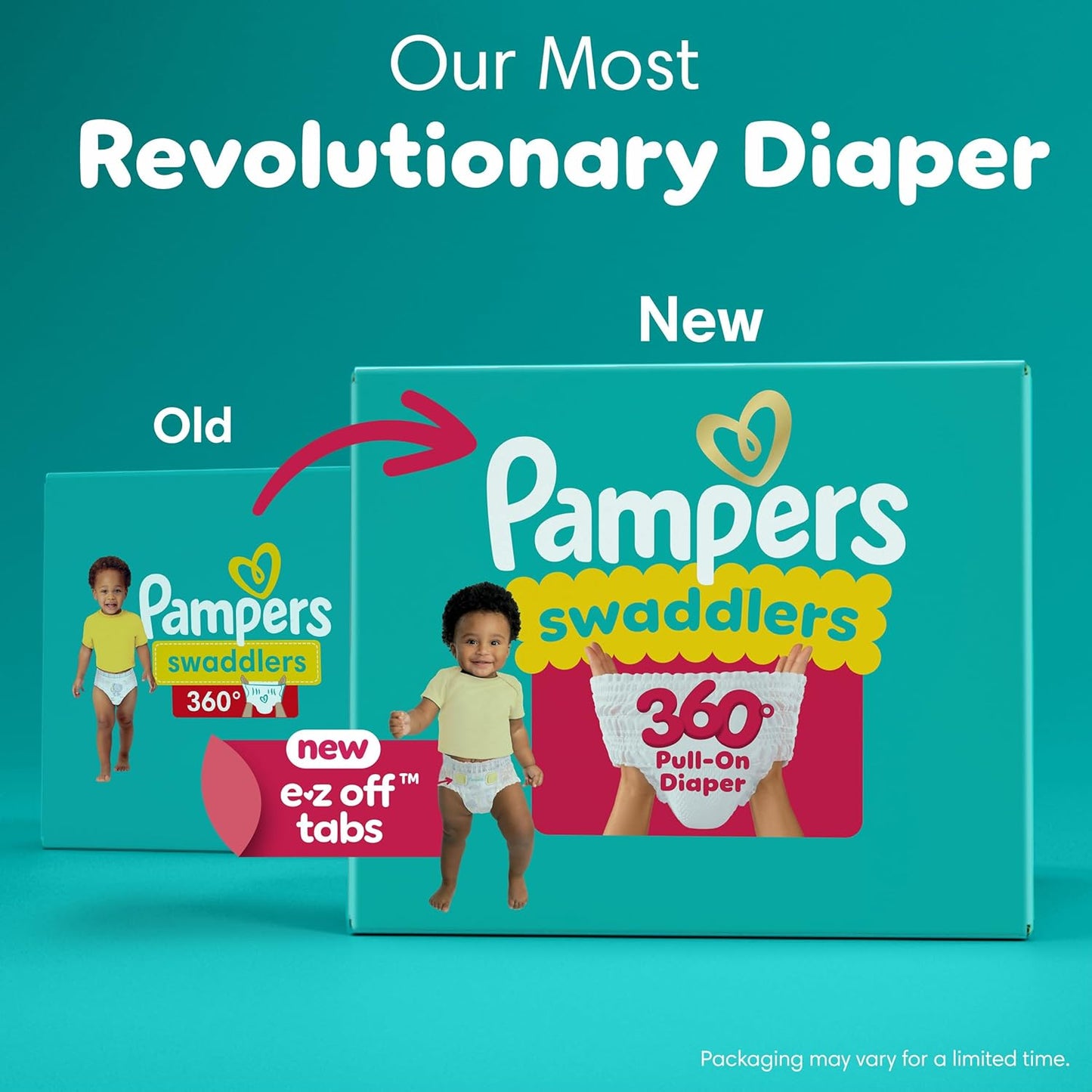 Pampers Diapers - Swaddlers 360° - Size 6, 92 Count, up to 100% Leakproof Comfy Dry Fit, Designed for Easy Changes, Pull On Baby Diaper (Packaging May Vary)