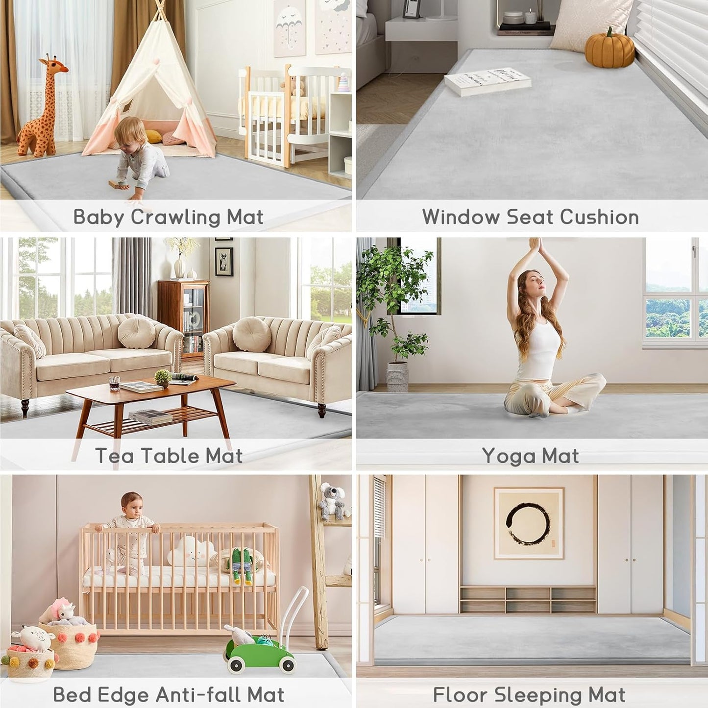 Baby Play Mat for Floor Tummy Time Mat Nursery Muscle Area Rug Playroom Rug Tatami 59"*71" Memory Foam 1.3" Thick Crawling For Babies,Toddlers, Infants, Kids,Floor(Light Gray)