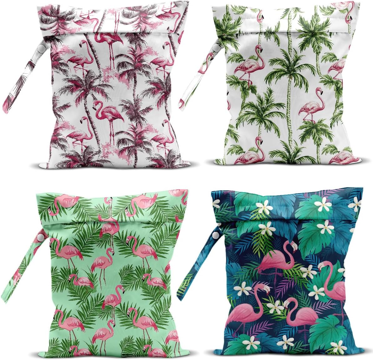 4 Pack Wet Bag for Swimsuit, Beach Travel Essentials Wet Dry Bag, for Sunscreen Toiletry Dirty Clothes Yoga Gym Diaper, Friend Summer Beach Vacation Gifts. Flamingo Series
