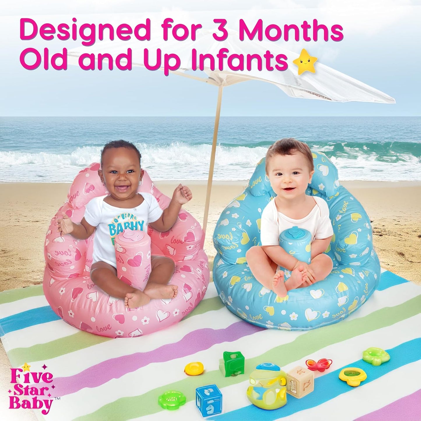 Inflatable Baby Sit-Up Seat – Portable Floor Chair for Sitting Support – Soft Baby Chair for Infants 3–12 Months – Travel-Friendly, Lightweight, Easy to Inflate & Store (Pink)
