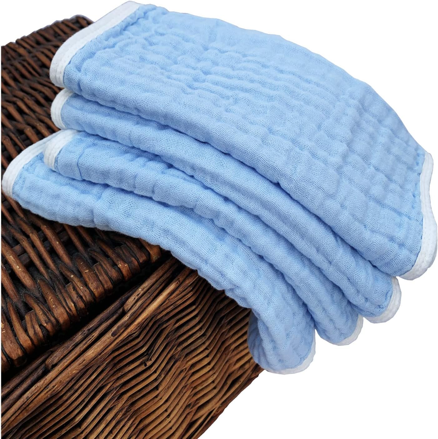 Synrroe Muslin Burp Cloths Large 20 by 10 Inches 100% Cotton 6 Layers Extra Absorbent and Soft 4 Pack Blue