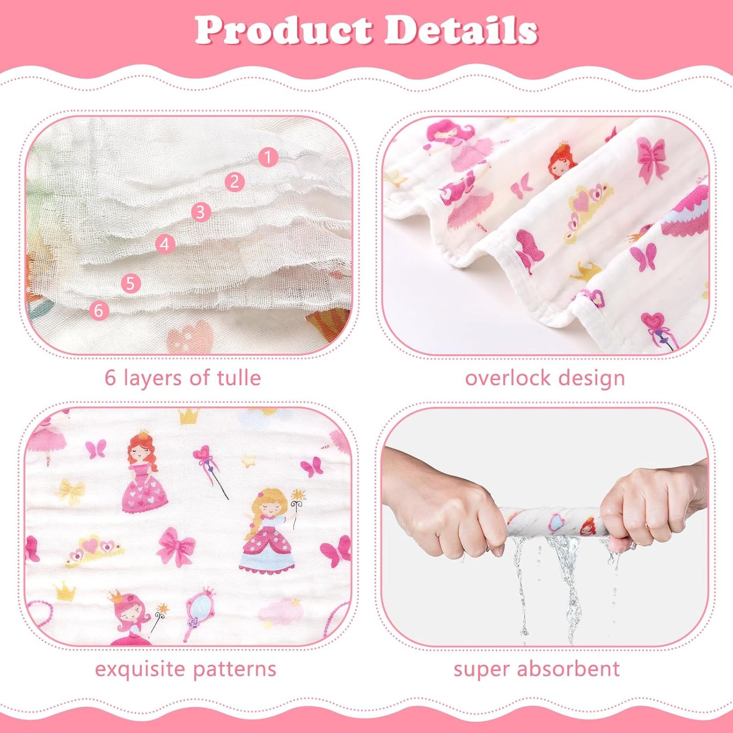 Baby Burp Cloths Muslin Washcloths 6 Pack Muslin Burp Cloths 100% Cotton Large 20''x12'' Soft 6 Layers Baby Burp Rags for Boys Girls Baby Essentials for Newborn Gift Machine Washable