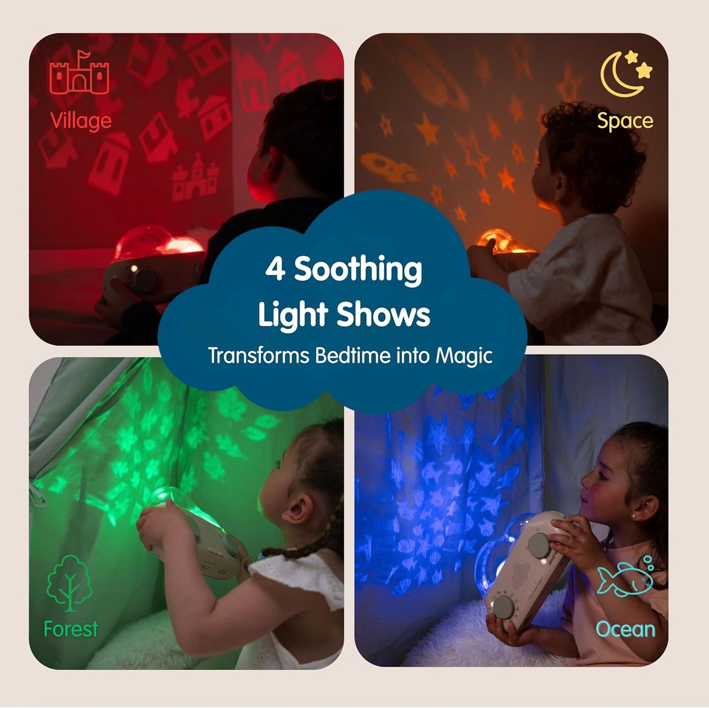 Cloudb Cloudbox Dreambox Storytime Audio Story Books Toy Gift for Toddlers Kids Girls Boys | English/Spanish Voice Record Storyteller | 36 Stories, 8 Melodies, Star Projector Night Light White Noise