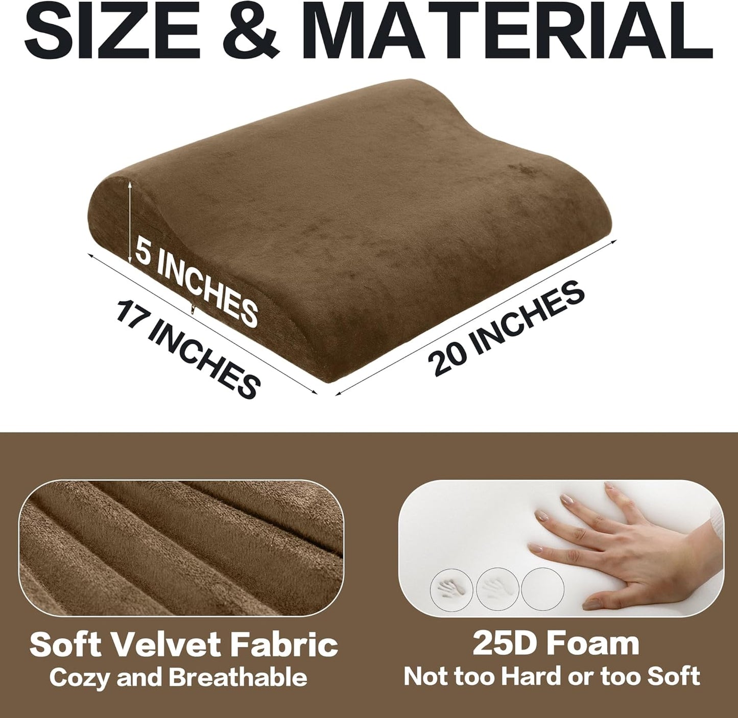 HOMBYS Extra Large Recliner Leg Pillow, Foam Foot Rest Cushion Wave Shape Recliner Footrest Extender, Multi Purpose Back & Lumbar Support Pillow for Bed, Sofa Couch, Coffee Color